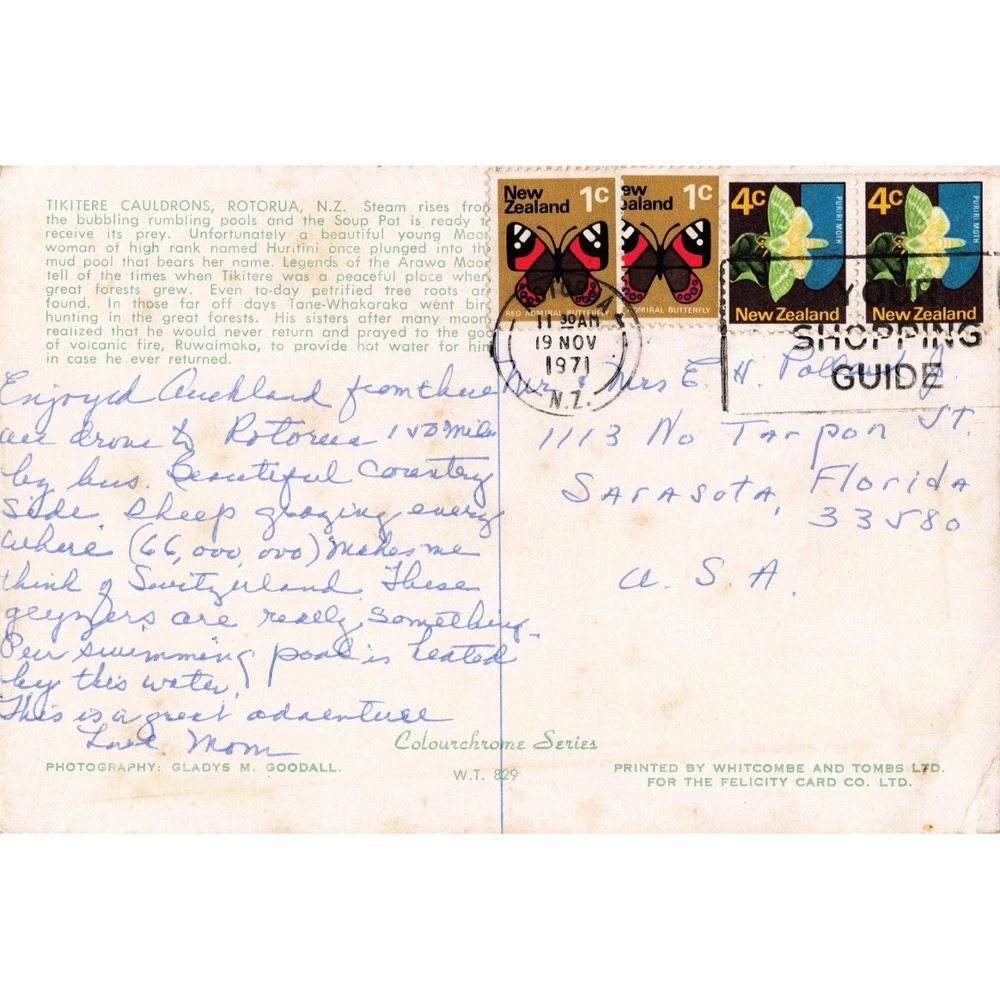 Vintage 1971 Tikitere Cauldrons Rotorua New Zealand Postcard Gladys Goodall VG - Picture 2 of 2